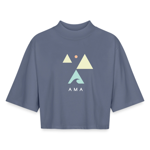 Origami Cancer Zodiac T-Shirt | Wholy Crab Backprint Tee | Astrology Gift for Her | Maritime Aesthetic Clothing | Cute Cancer Sign Shirt, Boxy Frauen Recyceltes 1/2 Sleeved T-Shirt by Stanley/Stella - blue grey 