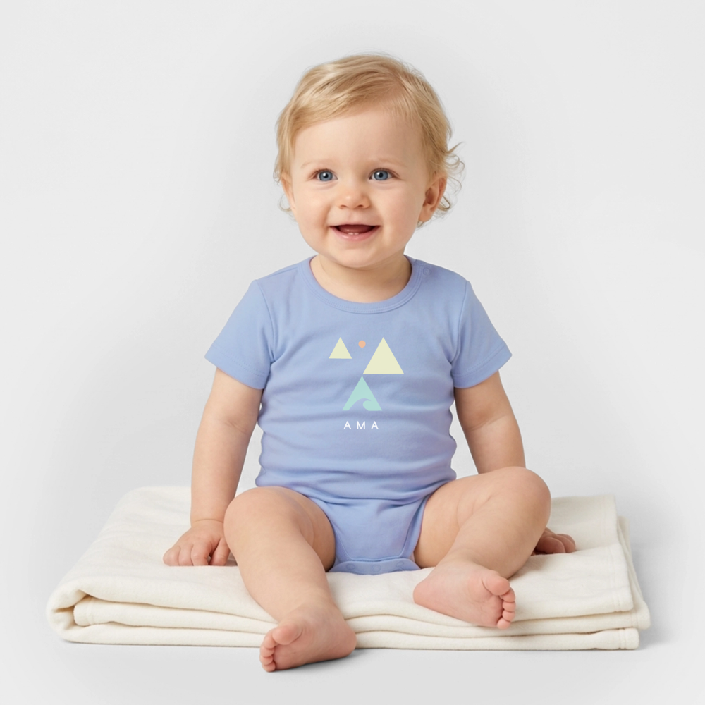 Mother Whale - Baby Organic Bodysuit - sky