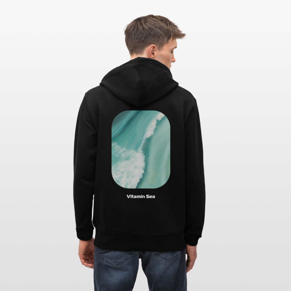 Esperance Australia Wave Print Zipper Hoodie, Drone Ocean View, Turquoise Teal Surf Art, Coastal Wall Decor - black