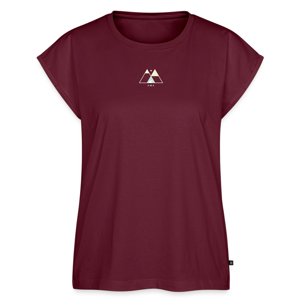 Ohana Surf Art Shirt, Coastal Fine Art Apparel, Hawaiian Surf Art, Ocean Art, Gift for Surfer, Frauen T-Shirt mit gerollten Ärmeln - burgundy