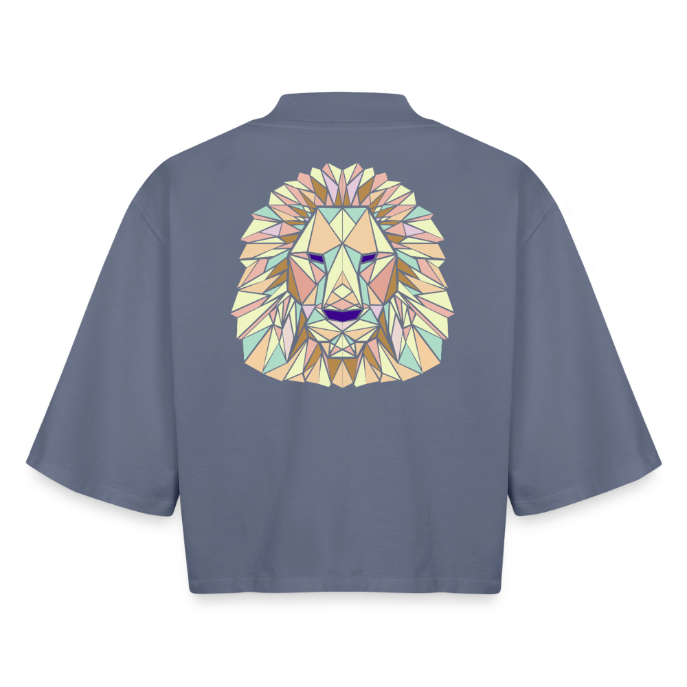 Origami Lion Zodiac T-Shirt | Lion Backprint Tee | Astrology Gift for Her | Maritime Aesthetic Clothing | Cute Cancer Sign Shirt, Boxy Frauen Recyceltes 1/2 Sleeved T-Shirt by Stanley/Stella - blue grey 