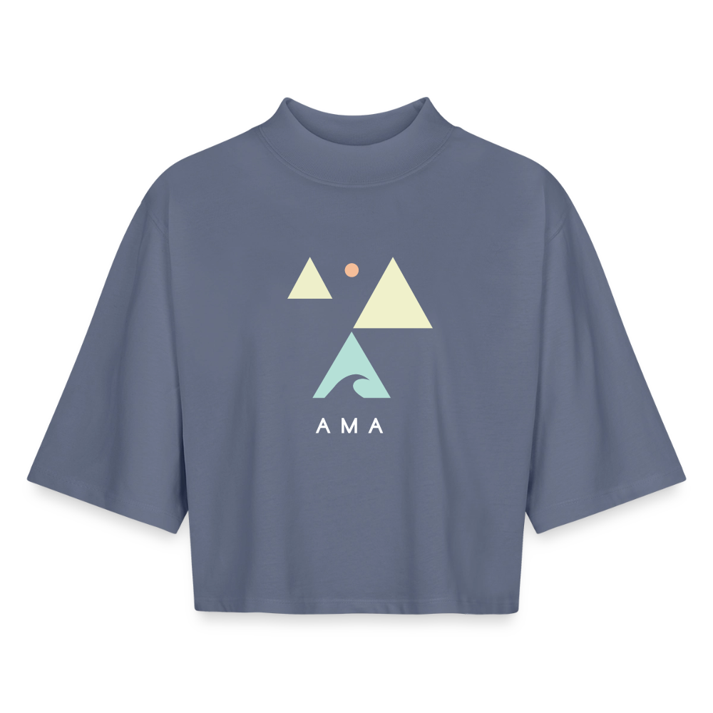 Brainwaves Ocean Wave Fine Art shirt, Coastal Square Apparel Art, Surfer Clothing, Beach House Print, Ocean Art, Gift for Surfer, Boxy Frauen Recyceltes 1/2 Sleeved T-Shirt by Stanley/Stella - blue grey 