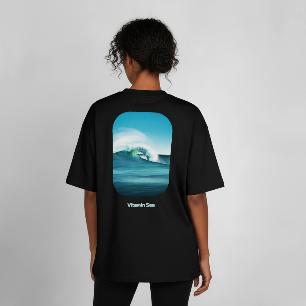 Oceans Eye Wave Fine Art Print | Surfing Apparel | Diesel Blue Ocean Barrel shirt | Coastal Wearable Art | Gift for Ocean Lovers & Surfers, Boxy Heavyweight Unisex Organic T-Shirt von Stanley/Stella - black