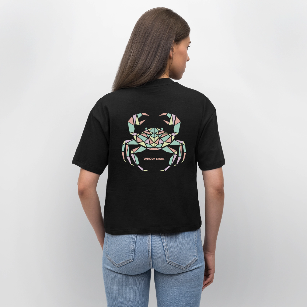 Origami Cancer Zodiac T-Shirt | Wholy Crab Backprint Tee | Astrology Gift for Her | Maritime Aesthetic Clothing | Cute Cancer Sign Shirt, Stanley/Stella Frauen Boxy Bio-T-Shirt Nova - black