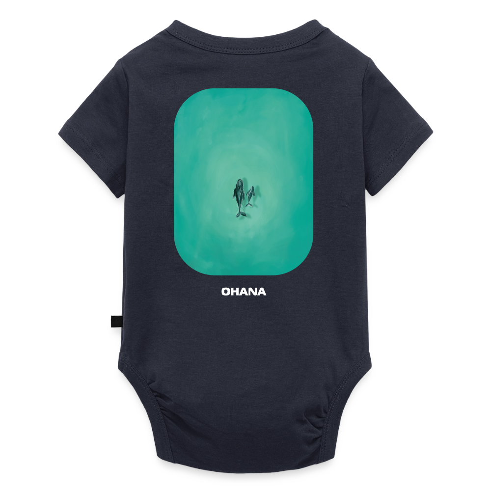 Mother Whale and Baby Art Shirt, Deep Blue Ocean shirt, Coastal Nursery Apparel, Marine Life Illustration, Gift for Ocean Lovers, Baby Bio-Kurzarm-Body - navy