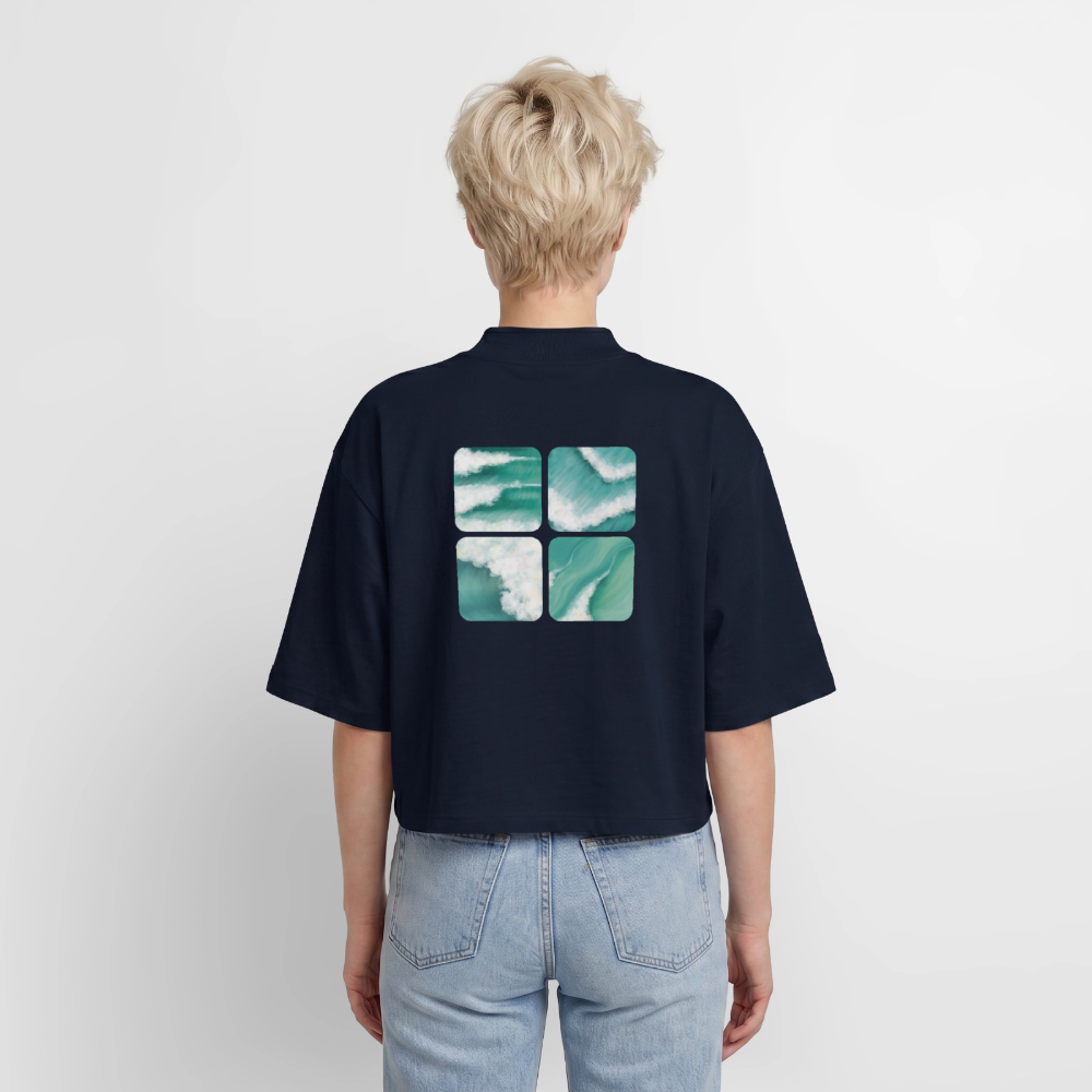 Brainwaves Ocean Wave Fine Art shirt, Coastal Square Apparel Art, Surfer Clothing, Beach House Print, Ocean Art, Gift for Surfer, Boxy Frauen Recyceltes 1/2 Sleeved T-Shirt by Stanley/Stella - navy