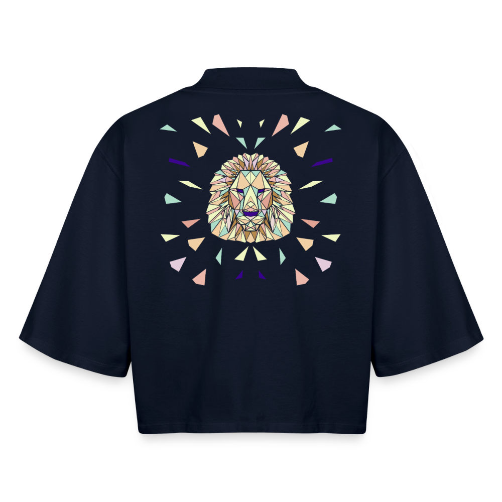 Origami Lion Zodiac T-Shirt | Lion Backprint Tee | Astrology Gift for Her | Maritime Aesthetic Clothing | Cute Cancer Sign Shirt, Boxy Frauen Recyceltes 1/2 Sleeved T-Shirt by Stanley/Stella - navy