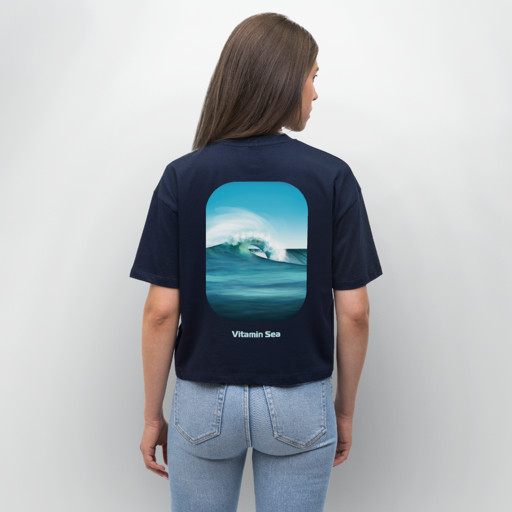 Oceans Eye Wave Fine Art Print | Surfing Apparel | Diesel Blue Ocean Barrel shirt | Coastal Wearable Art | Gift for Ocean Lovers & Surfers, Stanley/Stella Frauen Boxy Bio-T-Shirt Nova - navy