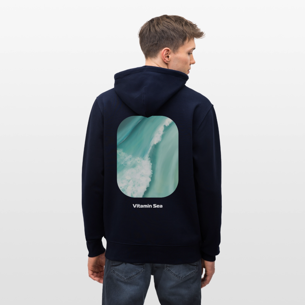 Esperance Australia Wave Print Zipper Hoodie, Drone Ocean View, Turquoise Teal Surf Art, Coastal Wall Decor - navy