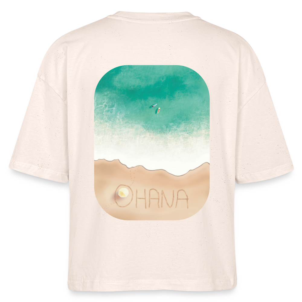 Ohana Surf Art Shirt, Coastal Fine Art Apparel, Hawaiian Surf Art, Ocean Art, Gift for Surfer, Stanley/Stella Frauen Boxy Bio-T-Shirt Nova - soft Ecru