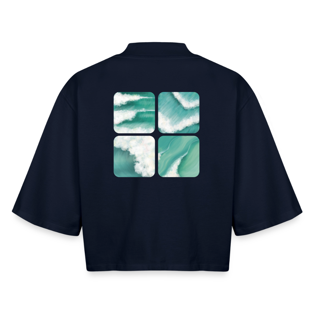 Brainwaves Ocean Wave Fine Art shirt, Coastal Square Apparel Art, Surfer Clothing, Beach House Print, Ocean Art, Gift for Surfer, Boxy Frauen Recyceltes 1/2 Sleeved T-Shirt by Stanley/Stella - navy
