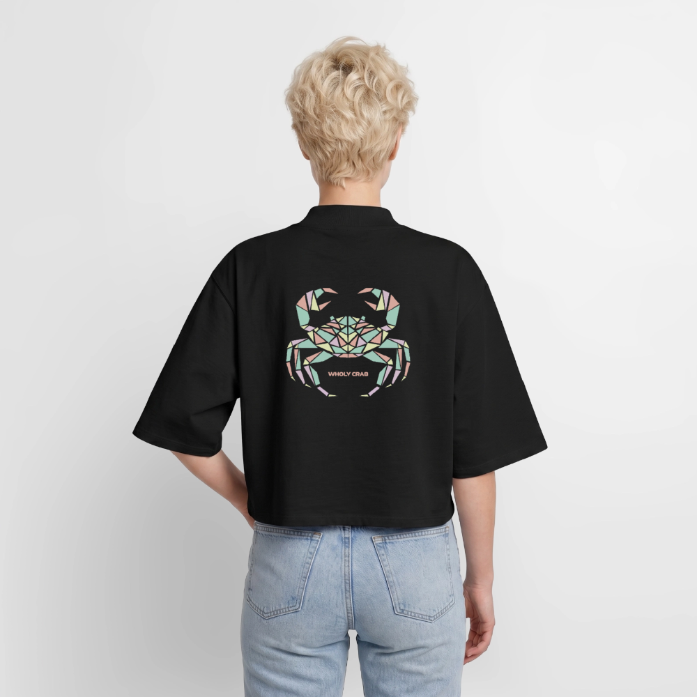Origami Cancer Zodiac T-Shirt | Wholy Crab Backprint Tee | Astrology Gift for Her | Maritime Aesthetic Clothing | Cute Cancer Sign Shirt, Boxy Frauen Recyceltes 1/2 Sleeved T-Shirt by Stanley/Stella - black
