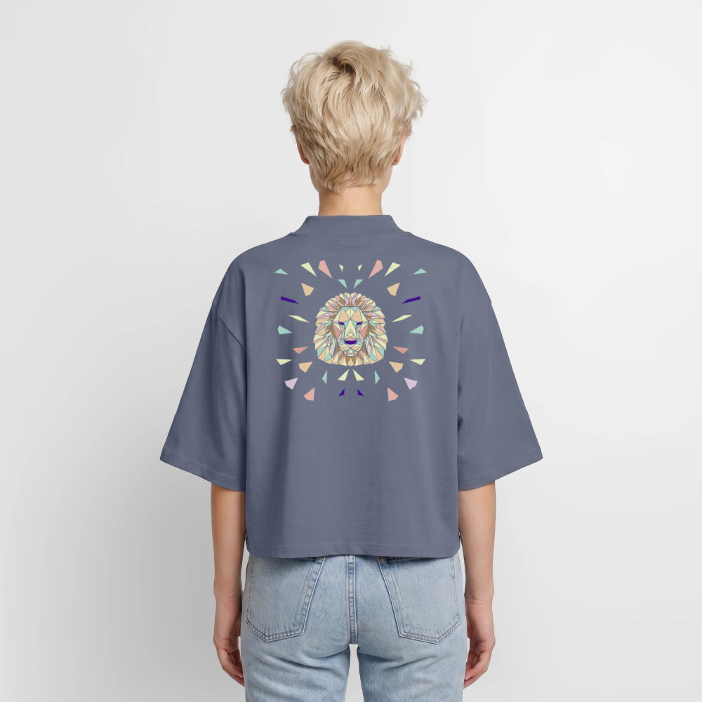 Origami Lion Zodiac T-Shirt | Lion Backprint Tee | Astrology Gift for Her | Maritime Aesthetic Clothing | Cute Cancer Sign Shirt, Boxy Frauen Recyceltes 1/2 Sleeved T-Shirt by Stanley/Stella - blue grey 