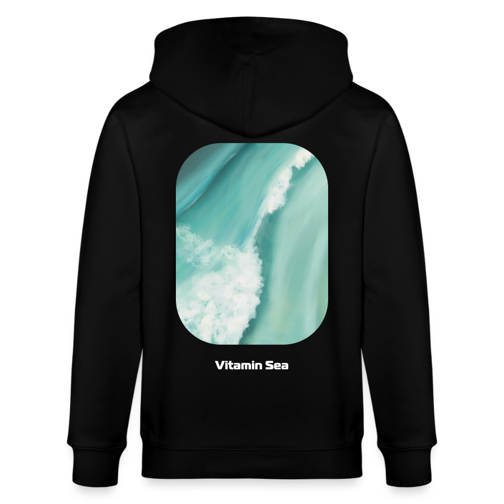 Esperance Australia Wave Print Zipper Hoodie, Drone Ocean View, Turquoise Teal Surf Art, Coastal Wall Decor - black