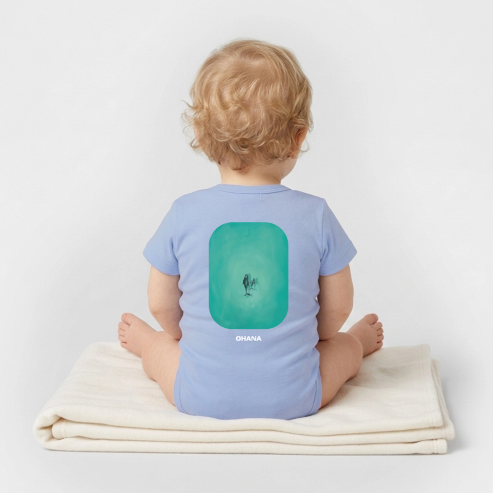Mother Whale - Baby Organic Bodysuit - sky