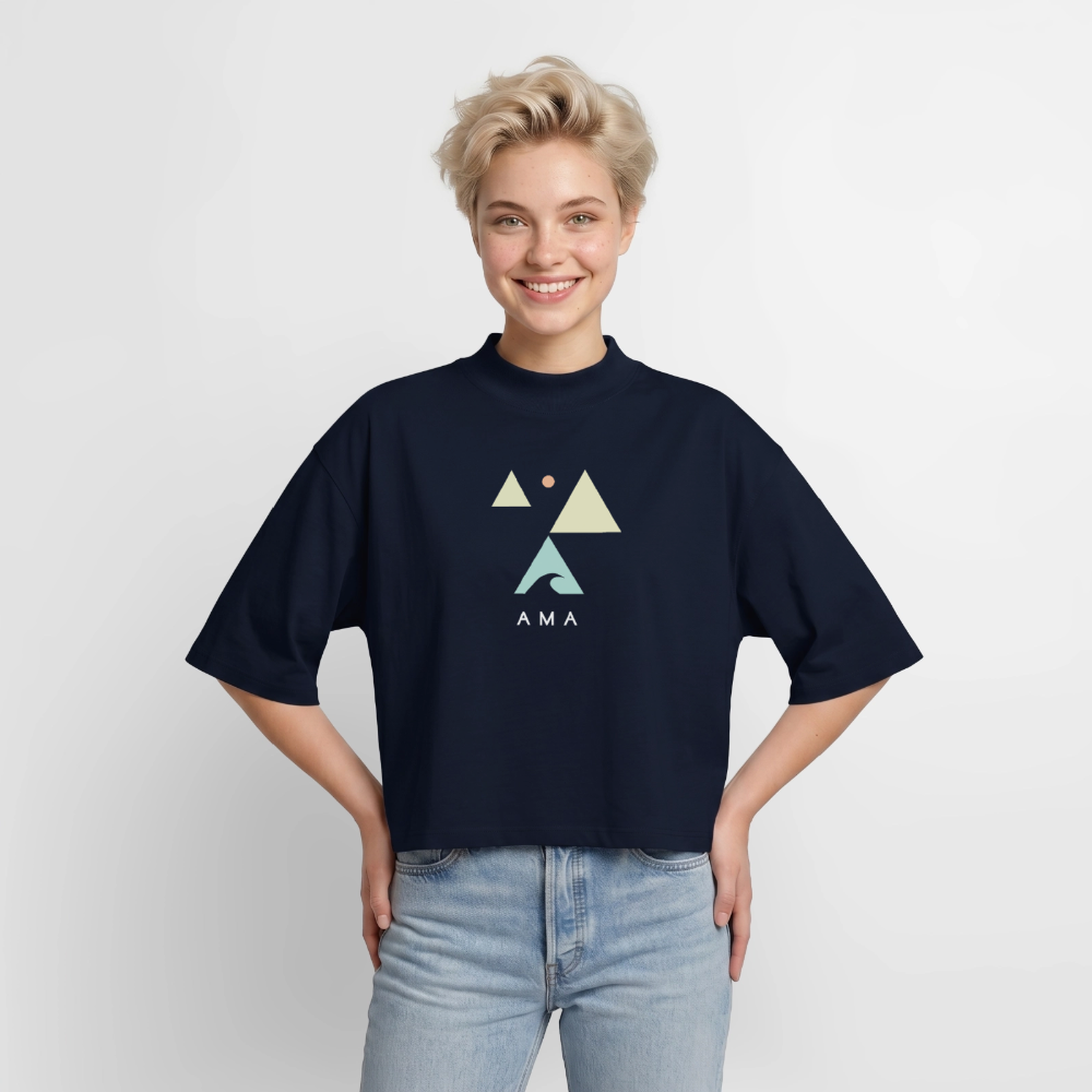 Origami Lion Zodiac T-Shirt | Lion Backprint Tee | Astrology Gift for Her | Maritime Aesthetic Clothing | Cute Cancer Sign Shirt, Boxy Frauen Recyceltes 1/2 Sleeved T-Shirt by Stanley/Stella - navy