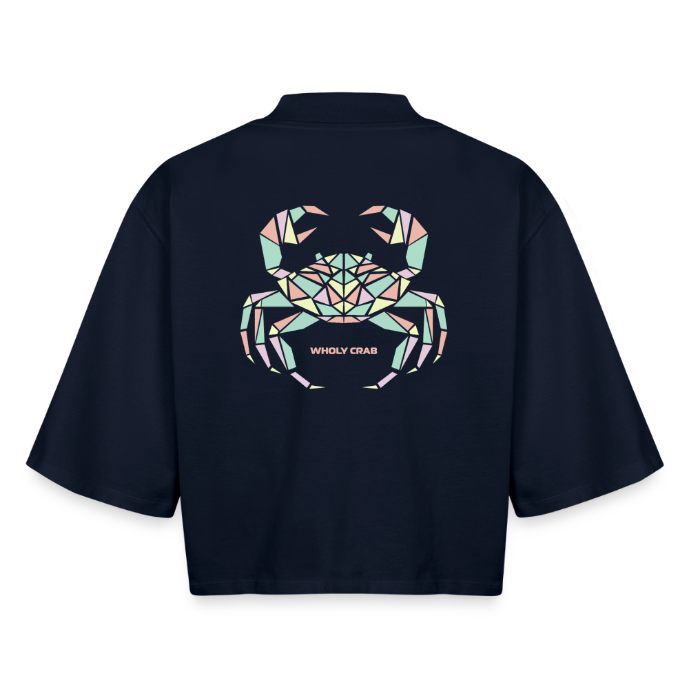 Origami Cancer Zodiac T-Shirt | Wholy Crab Backprint Tee | Astrology Gift for Her | Maritime Aesthetic Clothing | Cute Cancer Sign Shirt, Boxy Frauen Recyceltes 1/2 Sleeved T-Shirt by Stanley/Stella - navy
