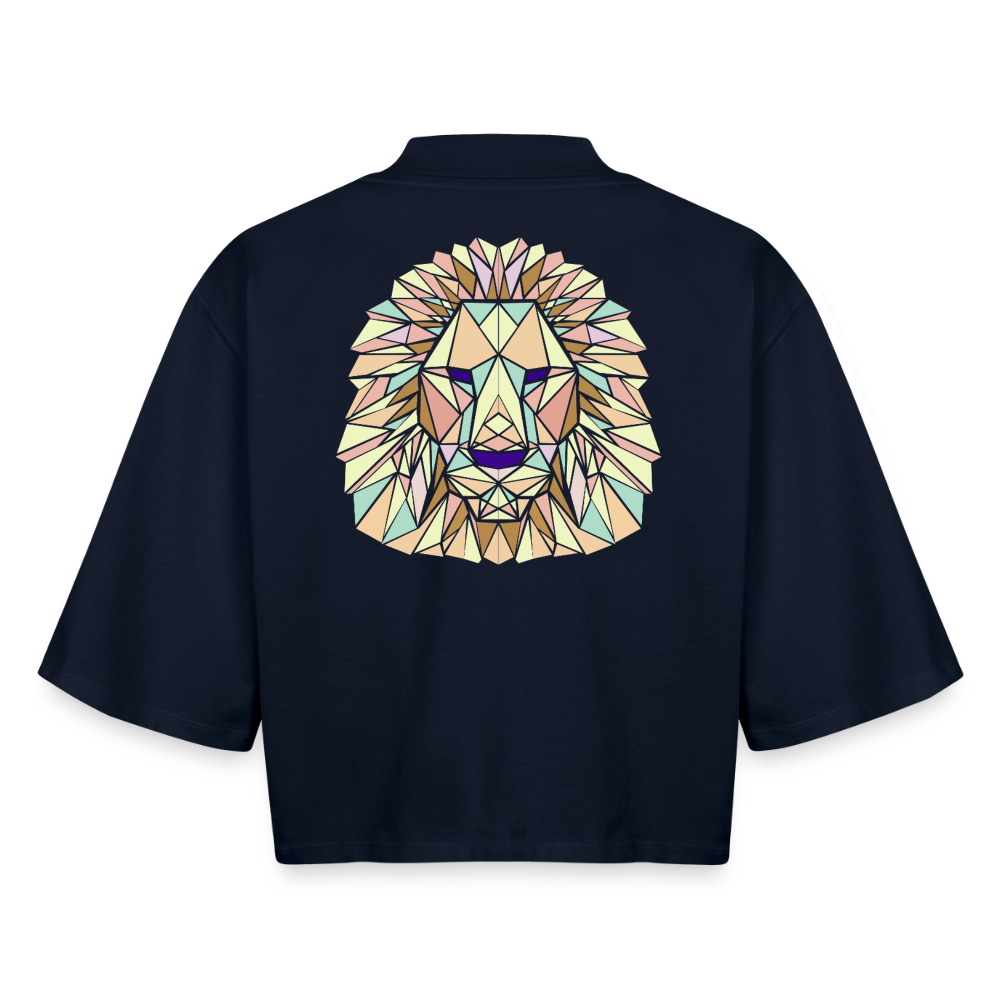 Origami Lion Zodiac T-Shirt | Lion Backprint Tee | Astrology Gift for Her | Maritime Aesthetic Clothing | Cute Cancer Sign Shirt, Boxy Frauen Recyceltes 1/2 Sleeved T-Shirt by Stanley/Stella - navy