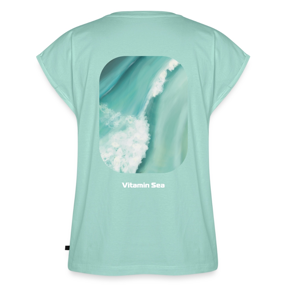 Esperance Australia Wave Print, Drone Ocean View, Turquoise Teal Surf Art, Coastal Wall Decor, Fine Art Beach Poster, Gift for Surfer, Frauen T-Shirt mit gerollten Ärmeln - mint 