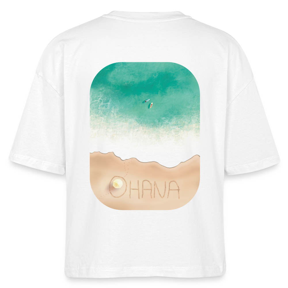 Ohana Surf Art Shirt, Coastal Fine Art Apparel, Hawaiian Surf Art, Ocean Art, Gift for Surfer, Stanley/Stella Frauen Boxy Bio-T-Shirt Nova - white