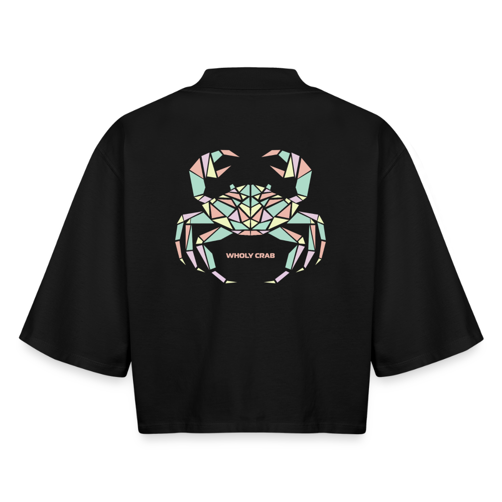 Origami Cancer Zodiac T-Shirt | Wholy Crab Backprint Tee | Astrology Gift for Her | Maritime Aesthetic Clothing | Cute Cancer Sign Shirt, Boxy Frauen Recyceltes 1/2 Sleeved T-Shirt by Stanley/Stella - black