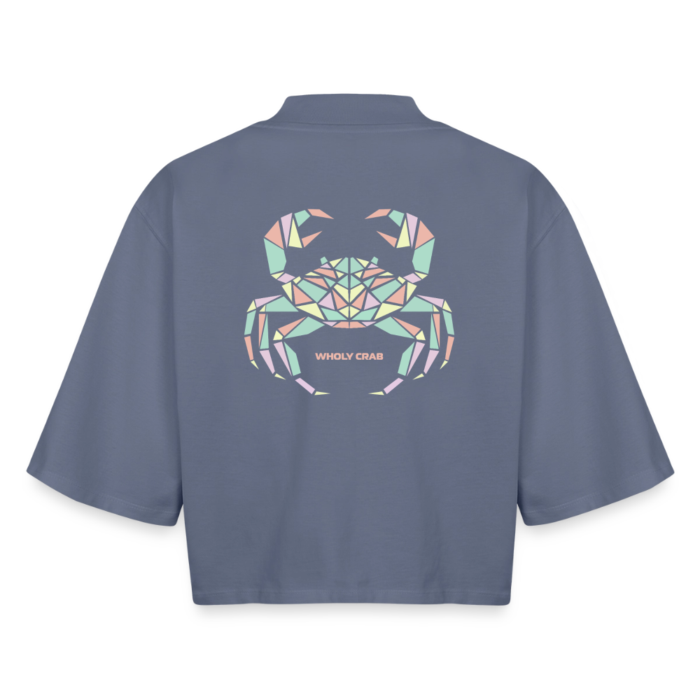 Origami Cancer Zodiac T-Shirt | Wholy Crab Backprint Tee | Astrology Gift for Her | Maritime Aesthetic Clothing | Cute Cancer Sign Shirt, Boxy Frauen Recyceltes 1/2 Sleeved T-Shirt by Stanley/Stella - blue grey 