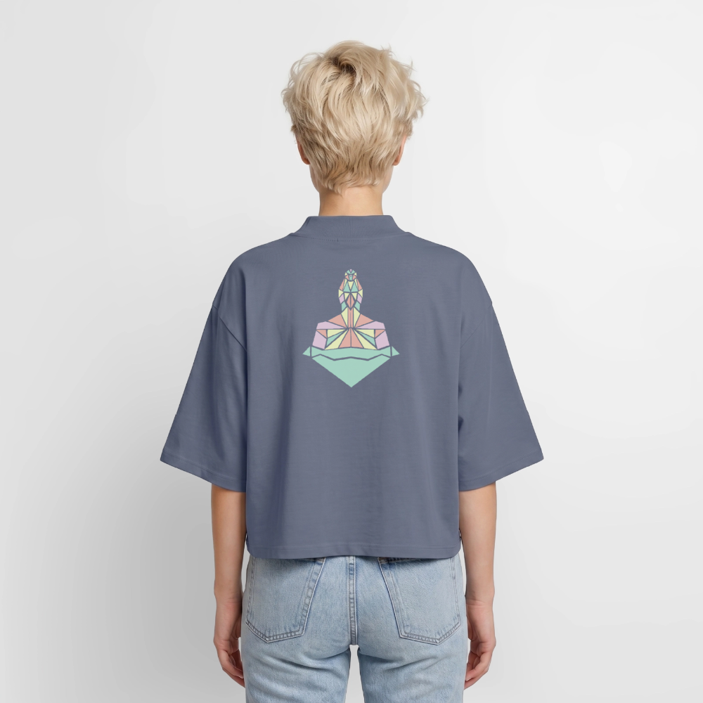 Origami Lion Zodiac T-Shirt | Lion Backprint Tee | Astrology Gift for Her | Maritime Aesthetic Clothing | Cute Cancer Sign Shirt, Boxy Frauen Recyceltes 1/2 Sleeved T-Shirt by Stanley/Stella - blue grey 