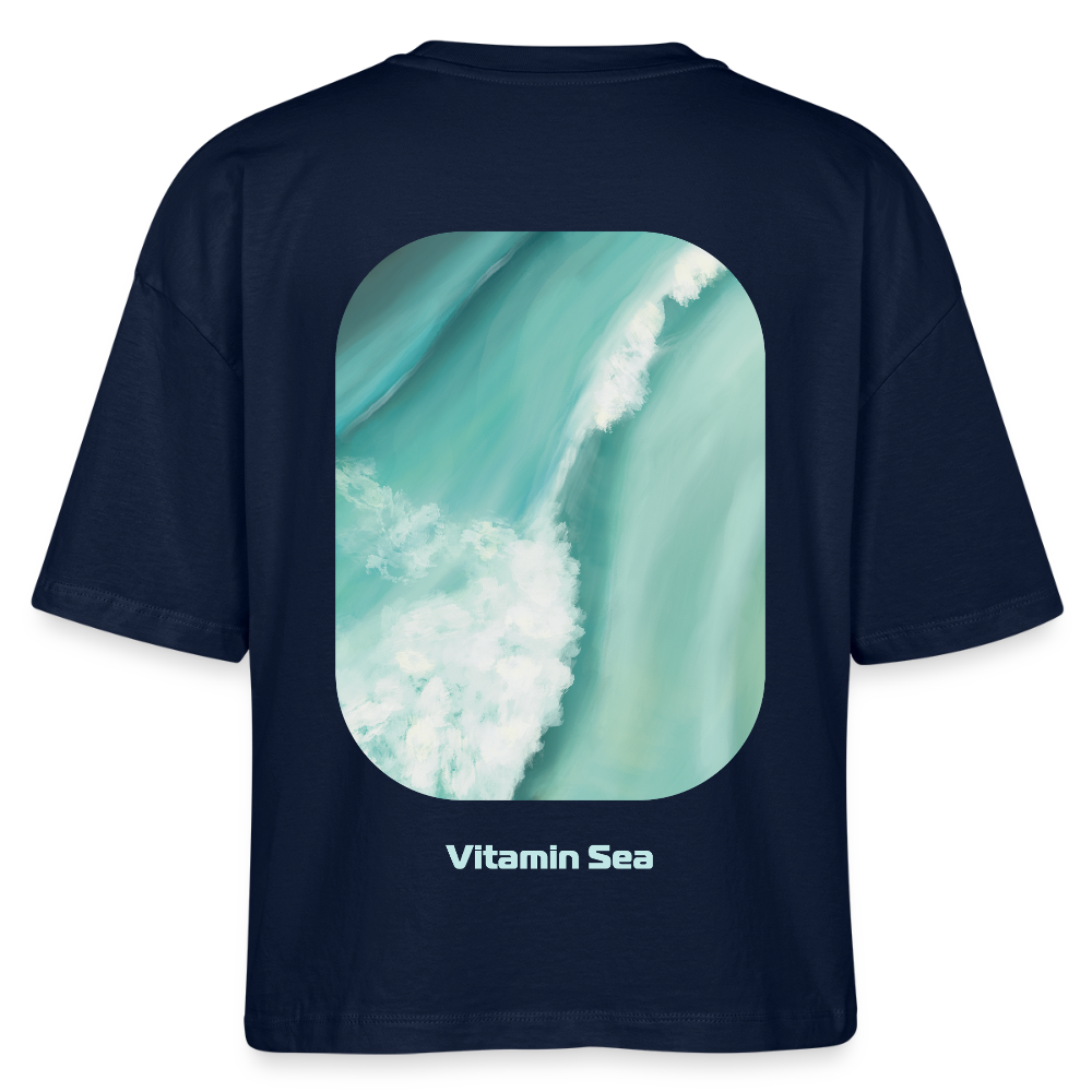 Esperance Australia Wave Print, Drone Ocean View, Turquoise Teal Surf Art, Coastal Wall Decor, Fine Art Beach Shirt, Gift for Surfer - Stanley/Stella Frauen Boxy Bio-T-Shirt Nova - navy