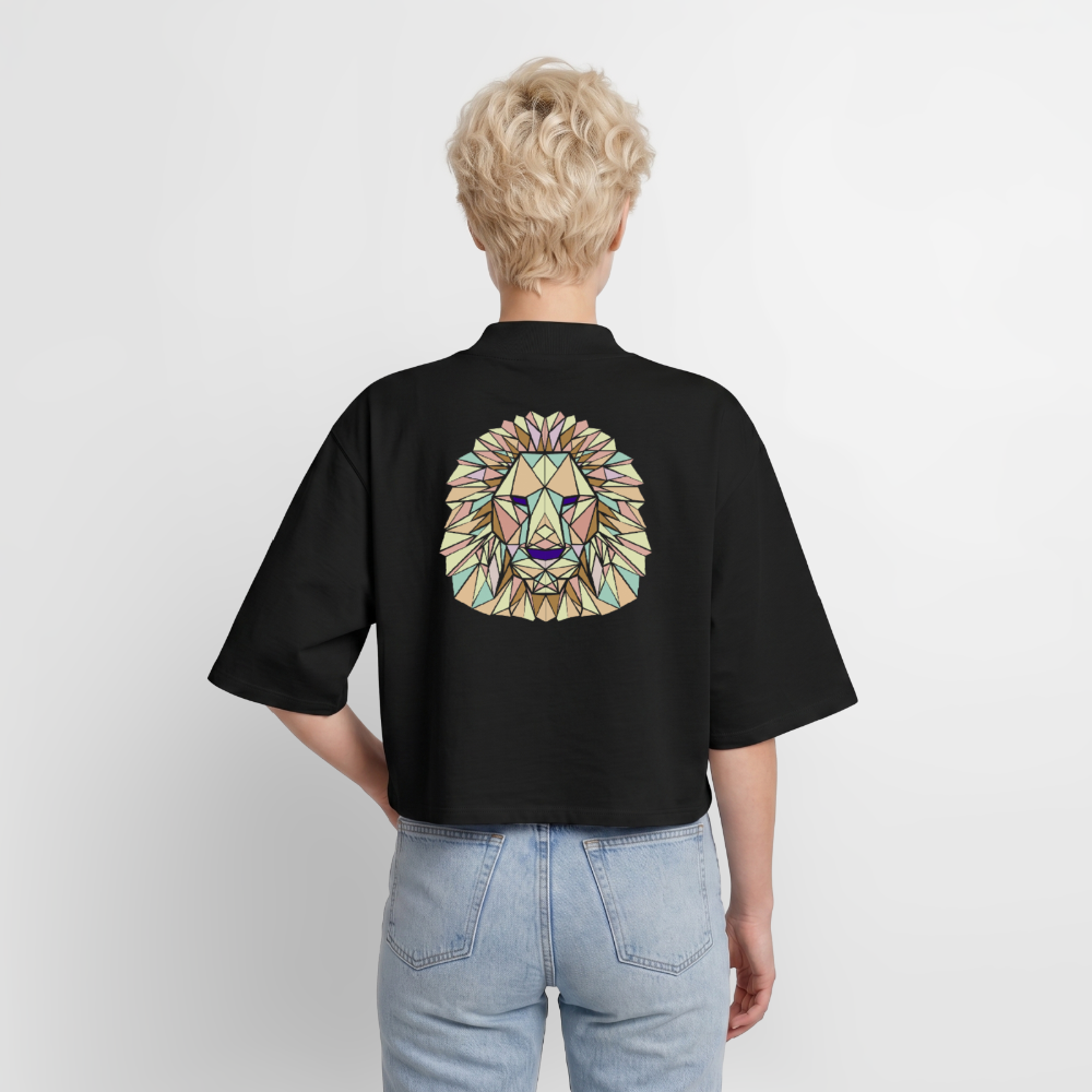 Origami Lion Zodiac T-Shirt | Lion Backprint Tee | Astrology Gift for Her | Maritime Aesthetic Clothing | Cute Cancer Sign Shirt, Boxy Frauen Recyceltes 1/2 Sleeved T-Shirt by Stanley/Stella - black