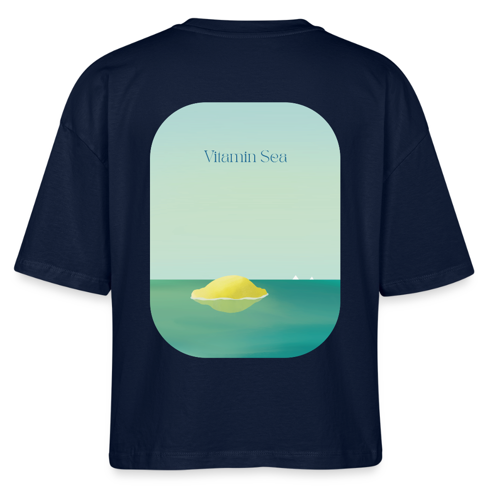Vitamin Sea Lemon Art Shirt, Mediterranean Dolce Vita Apparel, Coastal Lemon Kitchen Art, Funny Pun Food Shirt, Summer Vacation Gift - Stanley/Stella Frauen Boxy Bio-T-Shirt Nova - navy