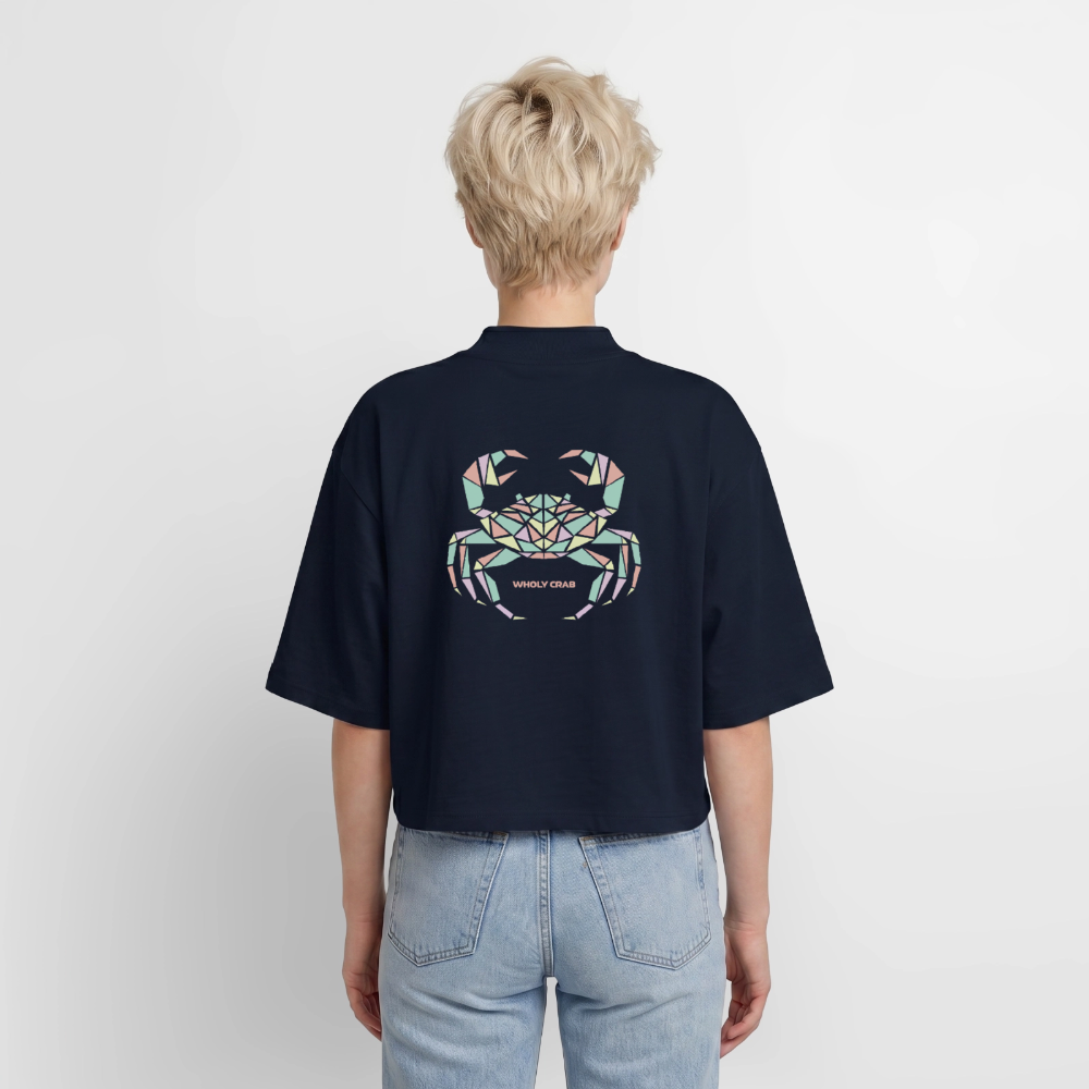 Origami Cancer Zodiac T-Shirt | Wholy Crab Backprint Tee | Astrology Gift for Her | Maritime Aesthetic Clothing | Cute Cancer Sign Shirt, Boxy Frauen Recyceltes 1/2 Sleeved T-Shirt by Stanley/Stella - navy