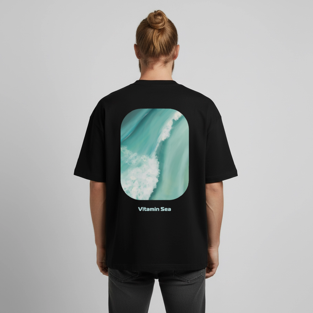 Esperance Australia Wave dark Shirt, Drone Ocean View, Turquoise Teal Surf Art, Coastal Wall Decor, Fine Art Beach Shirt, Gift for Surfer - Boxy Heavyweight Unisex Organic T-Shirt von Stanley/Stella - black