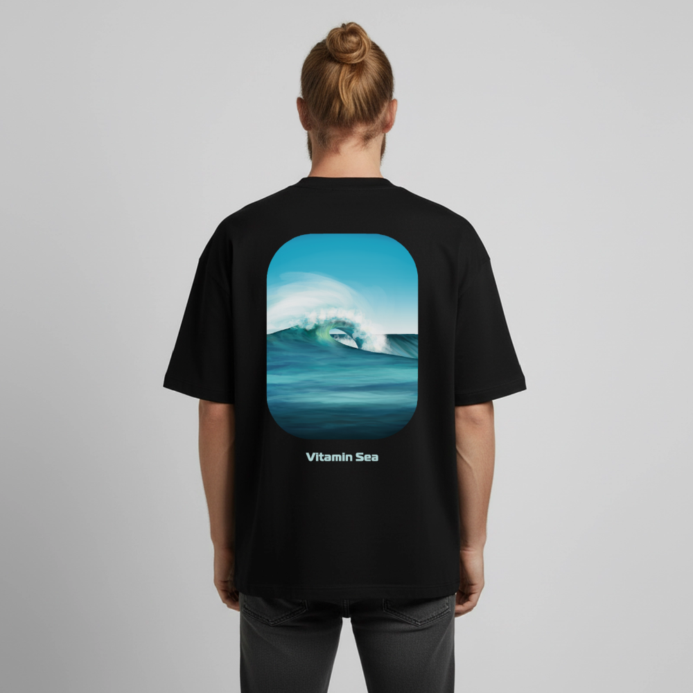 Oceans Eye Wave Fine Art Print | Surfing Apparel | Diesel Blue Ocean Barrel shirt | Coastal Wearable Art | Gift for Ocean Lovers & Surfers, Boxy Heavyweight Unisex Organic T-Shirt von Stanley/Stella - black