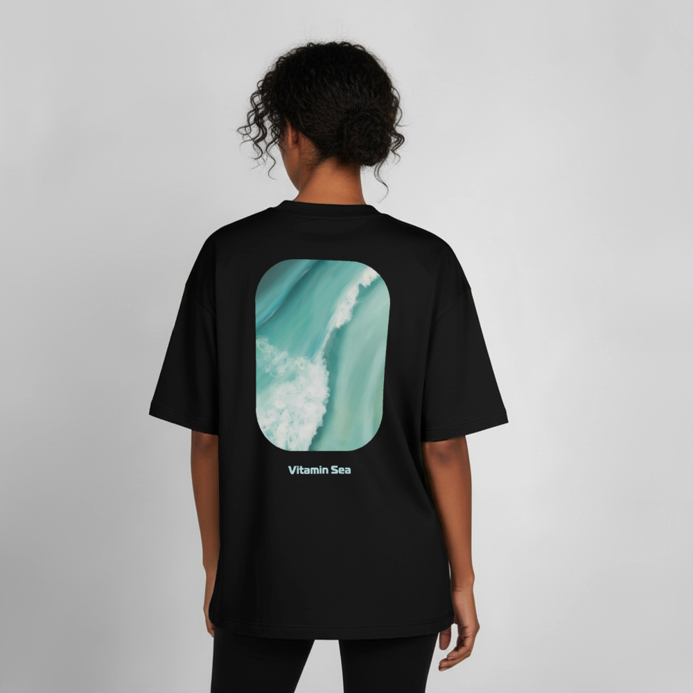 Esperance Australia Wave dark Shirt, Drone Ocean View, Turquoise Teal Surf Art, Coastal Wall Decor, Fine Art Beach Shirt, Gift for Surfer - Boxy Heavyweight Unisex Organic T-Shirt von Stanley/Stella - black