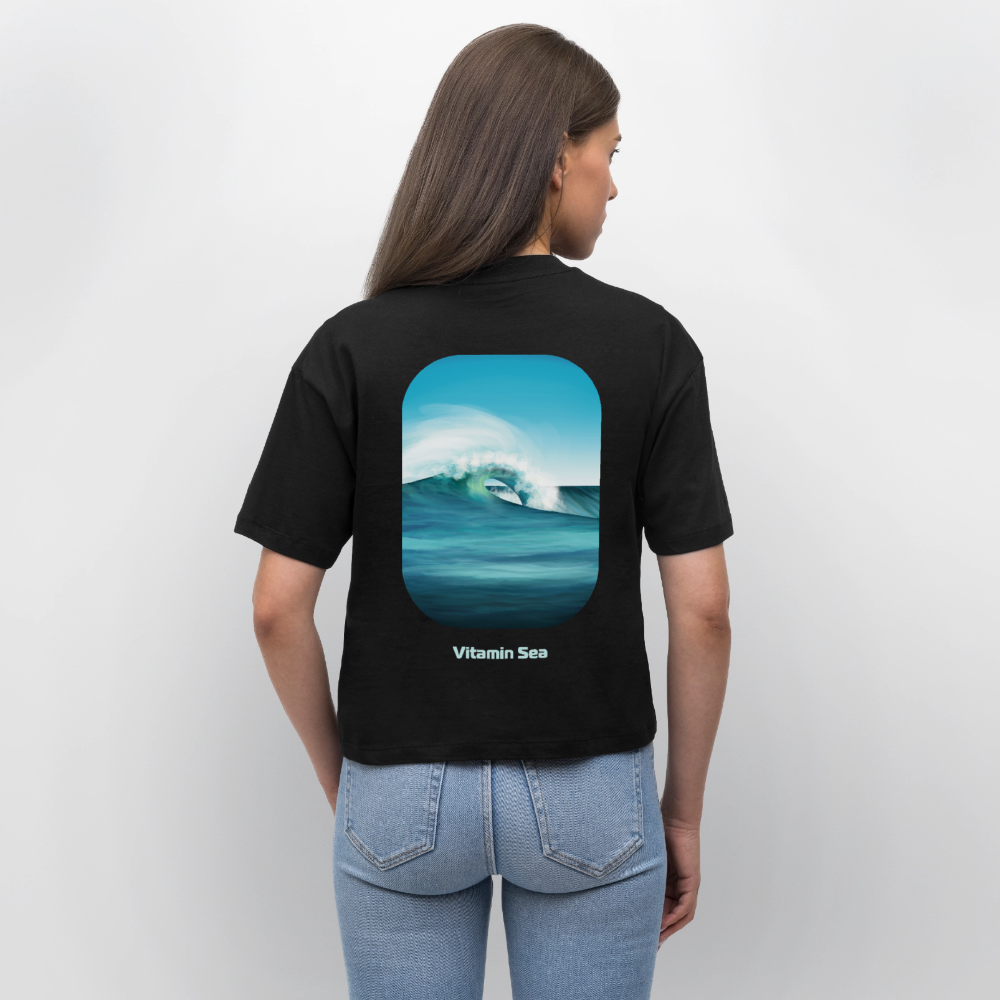 Oceans Eye Wave Fine Art Print | Surfing Apparel | Diesel Blue Ocean Barrel shirt | Coastal Wearable Art | Gift for Ocean Lovers & Surfers, Stanley/Stella Frauen Boxy Bio-T-Shirt Nova - black
