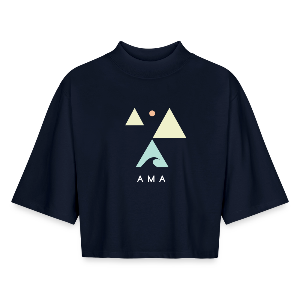 Origami Lion Zodiac T-Shirt | Lion Backprint Tee | Astrology Gift for Her | Maritime Aesthetic Clothing | Cute Cancer Sign Shirt, Boxy Frauen Recyceltes 1/2 Sleeved T-Shirt by Stanley/Stella - navy