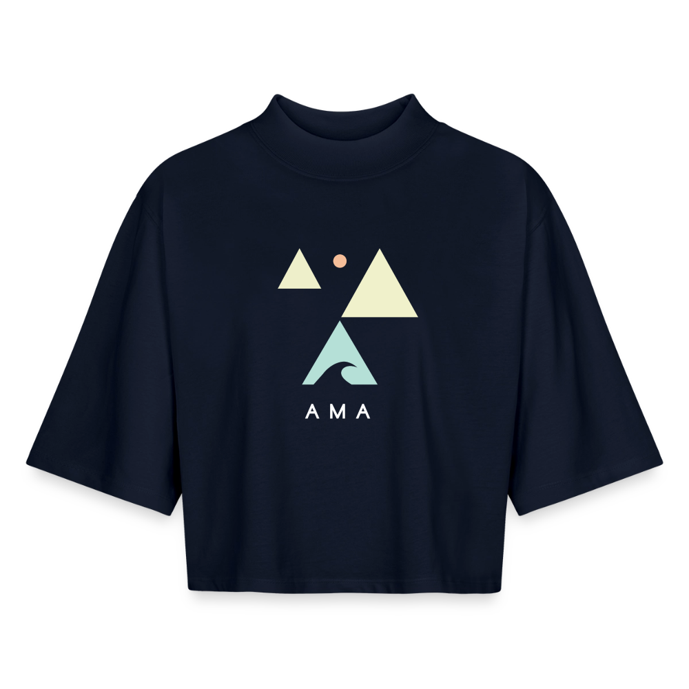 Brainwaves Ocean Wave Fine Art shirt, Coastal Square Apparel Art, Surfer Clothing, Beach House Print, Ocean Art, Gift for Surfer, Boxy Frauen Recyceltes 1/2 Sleeved T-Shirt by Stanley/Stella - navy