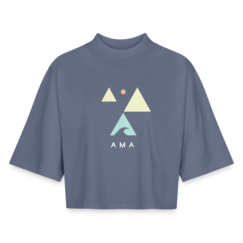 Origami Lion Zodiac T-Shirt | Lion Backprint Tee | Astrology Gift for Her | Maritime Aesthetic Clothing | Cute Cancer Sign Shirt, Boxy Frauen Recyceltes 1/2 Sleeved T-Shirt by Stanley/Stella - blue grey 