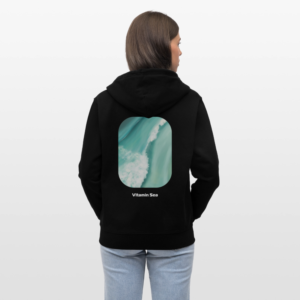 Esperance Australia Wave Print Zipper Hoodie, Drone Ocean View, Turquoise Teal Surf Art, Coastal Wall Decor - black