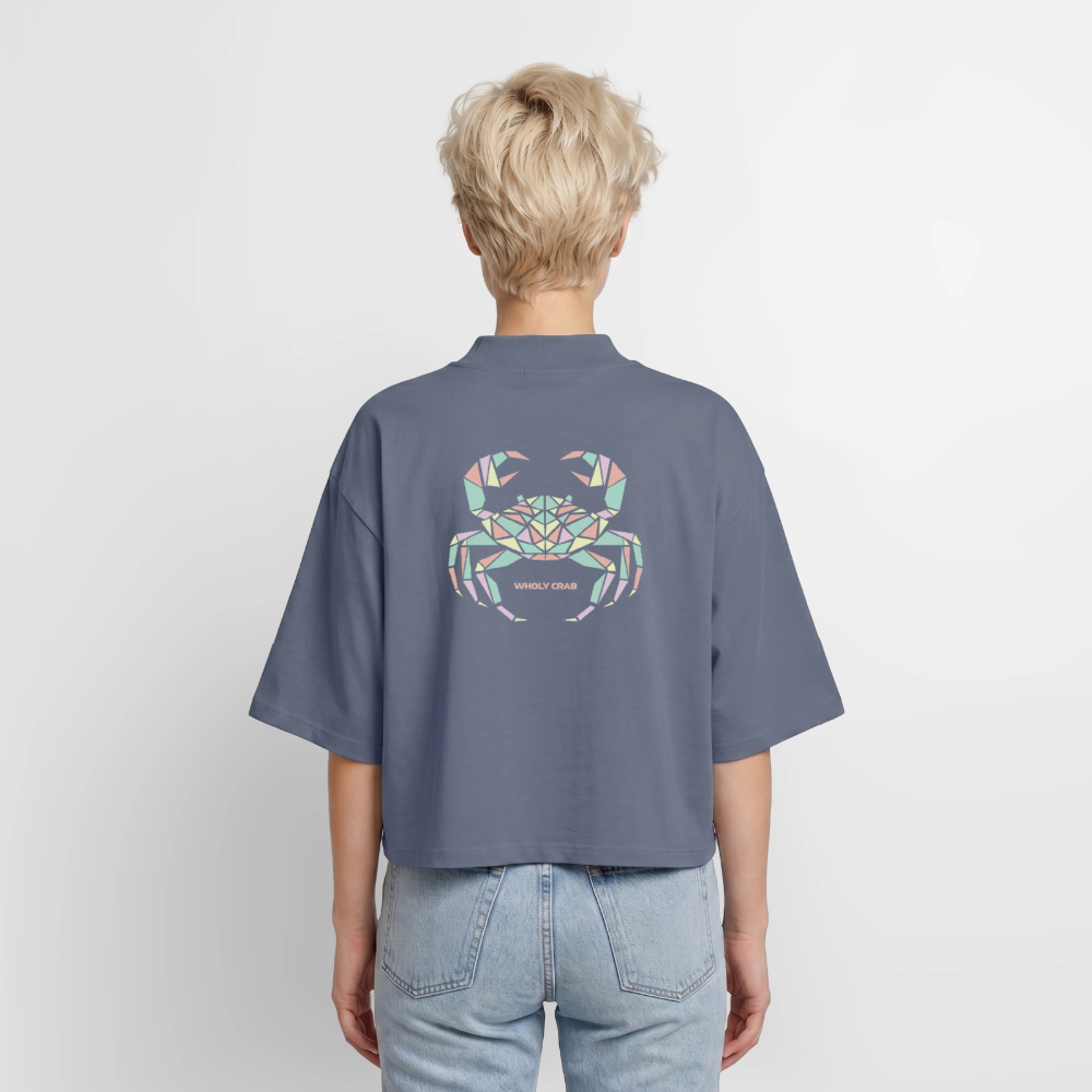 Origami Cancer Zodiac T-Shirt | Wholy Crab Backprint Tee | Astrology Gift for Her | Maritime Aesthetic Clothing | Cute Cancer Sign Shirt, Boxy Frauen Recyceltes 1/2 Sleeved T-Shirt by Stanley/Stella - blue grey 
