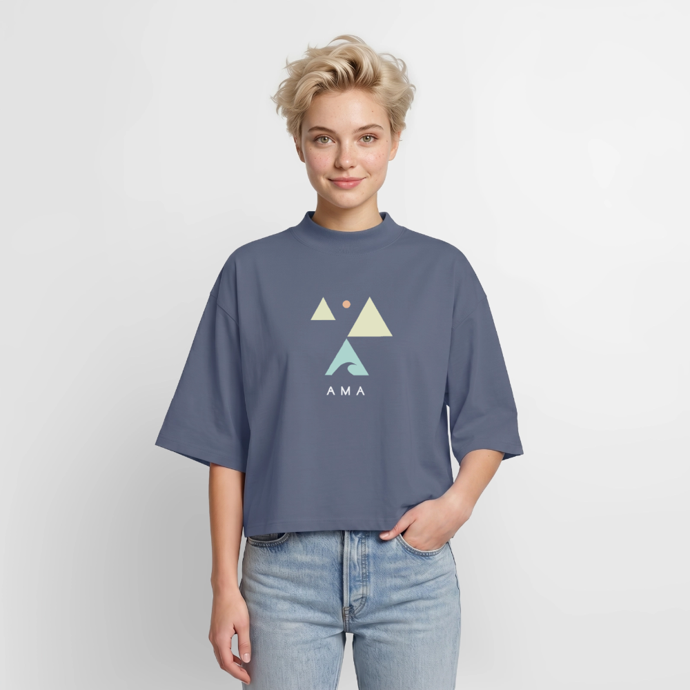 Origami Lion Zodiac T-Shirt | Lion Backprint Tee | Astrology Gift for Her | Maritime Aesthetic Clothing | Cute Cancer Sign Shirt, Boxy Frauen Recyceltes 1/2 Sleeved T-Shirt by Stanley/Stella - blue grey 
