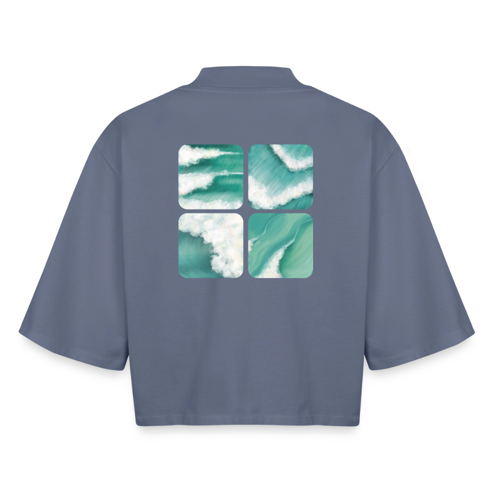 Brainwaves Ocean Wave Fine Art shirt, Coastal Square Apparel Art, Surfer Clothing, Beach House Print, Ocean Art, Gift for Surfer, Boxy Frauen Recyceltes 1/2 Sleeved T-Shirt by Stanley/Stella - blue grey 
