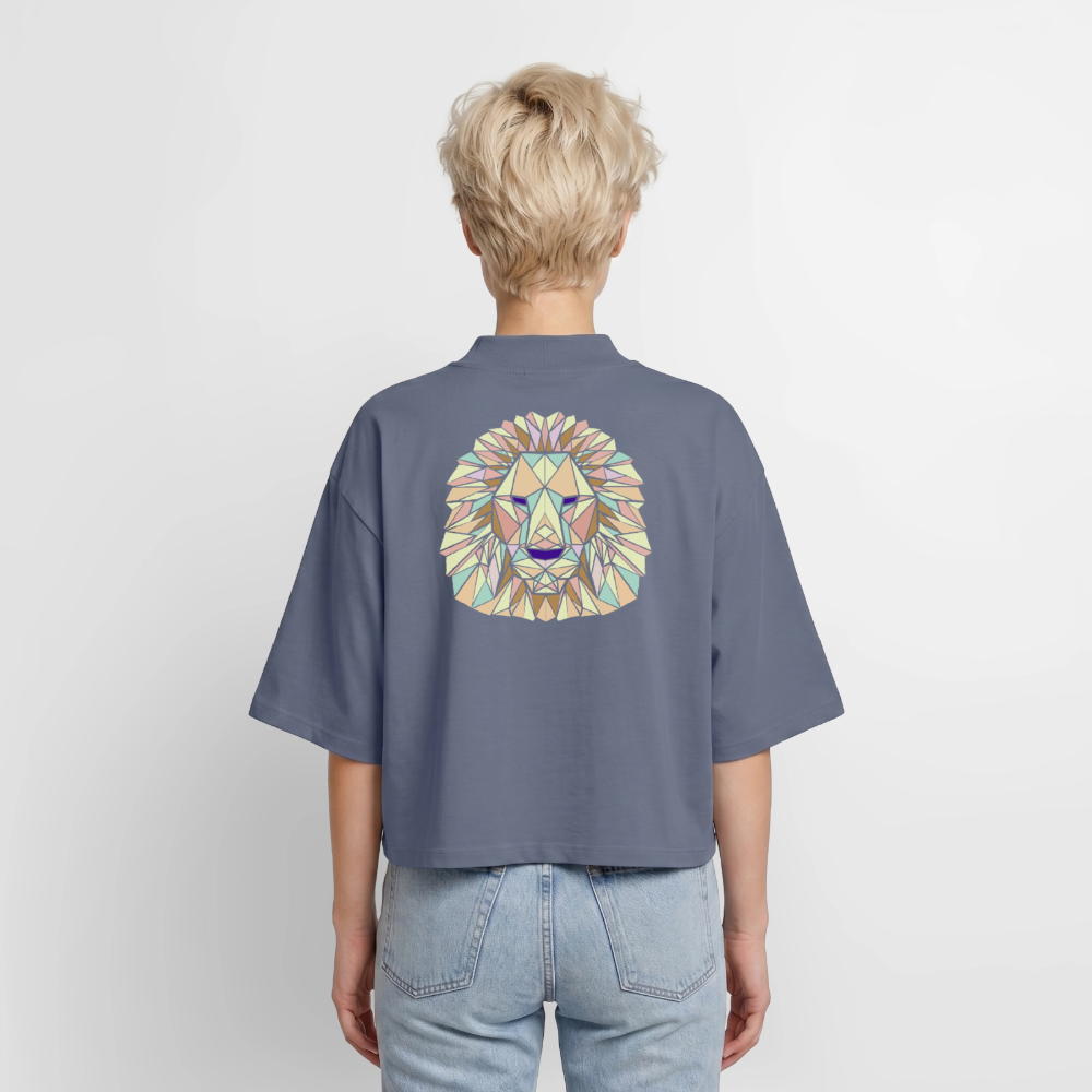 Origami Lion Zodiac T-Shirt | Lion Backprint Tee | Astrology Gift for Her | Maritime Aesthetic Clothing | Cute Cancer Sign Shirt, Boxy Frauen Recyceltes 1/2 Sleeved T-Shirt by Stanley/Stella - blue grey 