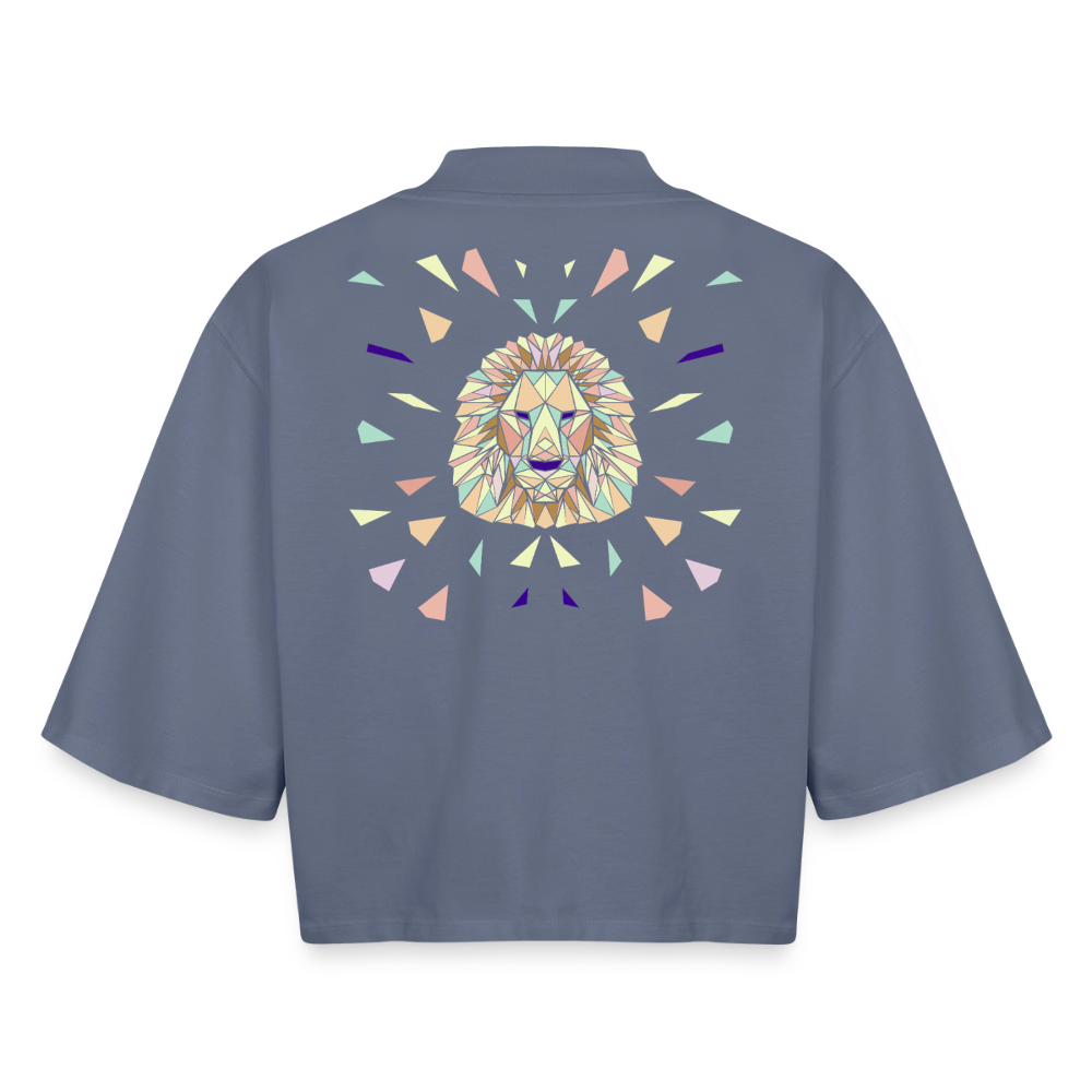 Origami Lion Zodiac T-Shirt | Lion Backprint Tee | Astrology Gift for Her | Maritime Aesthetic Clothing | Cute Cancer Sign Shirt, Boxy Frauen Recyceltes 1/2 Sleeved T-Shirt by Stanley/Stella - blue grey 