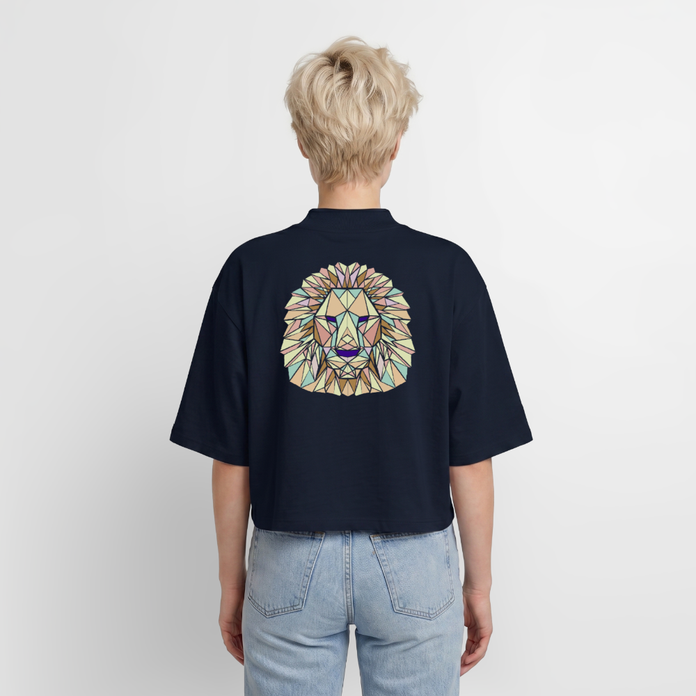 Origami Lion Zodiac T-Shirt | Lion Backprint Tee | Astrology Gift for Her | Maritime Aesthetic Clothing | Cute Cancer Sign Shirt, Boxy Frauen Recyceltes 1/2 Sleeved T-Shirt by Stanley/Stella - navy