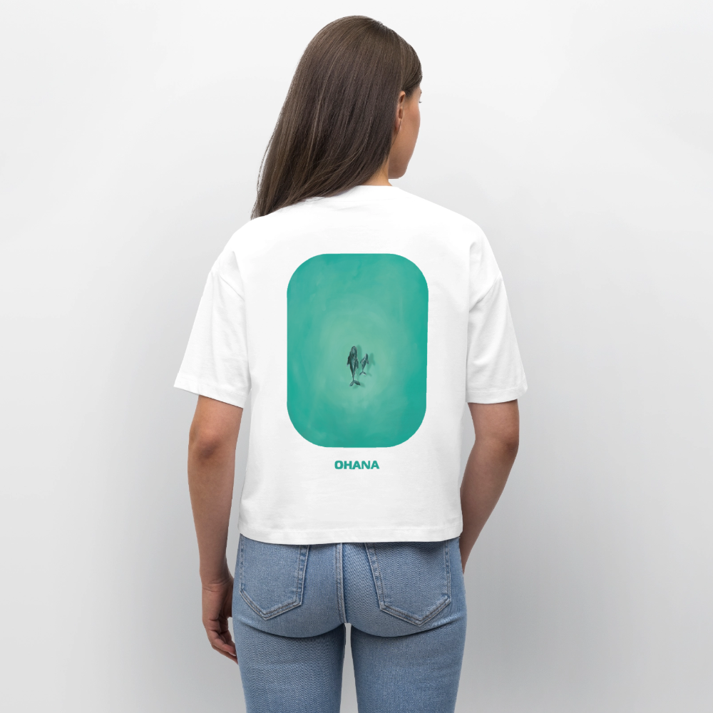Mother Whale and Baby Art Shirt, Deep Blue Ocean shirt, Coastal Nursery Apparel, Marine Life Illustration, Gift for Ocean Lovers, Stanley/Stella Frauen Boxy Bio-T-Shirt Nova - white