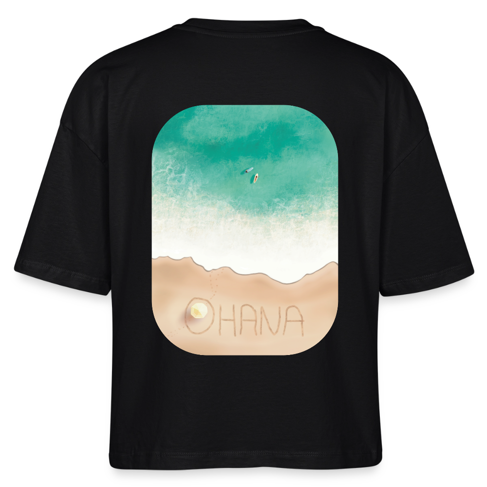 Ohana Surf Art Shirt, Coastal Fine Art Apparel, Hawaiian Surf Art, Ocean Art, Gift for Surfer, Stanley/Stella Frauen Boxy Bio-T-Shirt Nova - black